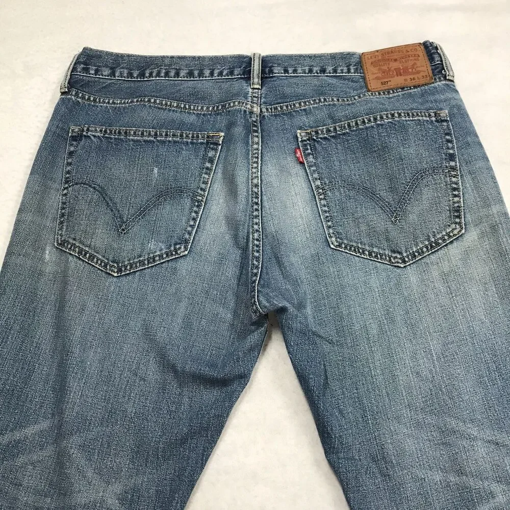 LEVIS 527 Boot Cut Jean Men 36x32 Faded Whisker Wash Skater Cowboy Western